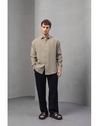 Oversize  Keten Görünümlü Gömlek