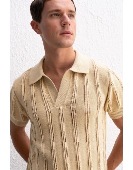 DOKULU POLO YAKA TRİKO T-SHİRT 