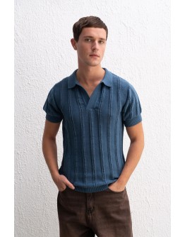 DOKULU POLO YAKA TRİKO T-SHİRT 